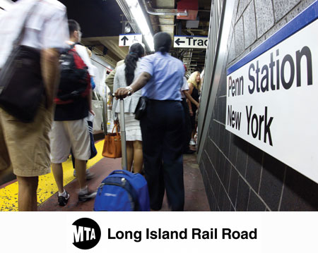 Photo of a bustling LIRR Platform by a Train