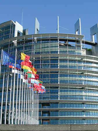 The European Parliament building in Strasbourg, France.